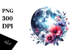 Abstract Moon with Vintage Flowers | Sublimation | Clipart Product Image 1