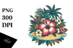 Vintage Tropical Flower Island, Tshirt Vector PNG Product Image 1