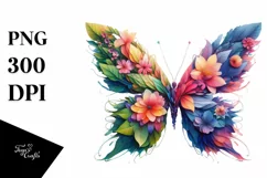 Vibrant Butterfly with Flowers, PNG Product Image 1