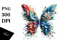 Vibrant Butterfly with Flowers, PNG Product Image 1