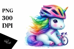 Baby Unicorn with Cyclist's Helmet, High-Quality PNG Product Image 3