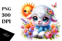 Colorful Baby Lamb Cuddling the Sun PNG Product Image 1