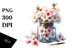 Watercolor Jar with Cherry Blossom | Sublimation Clipart Product Image 1
