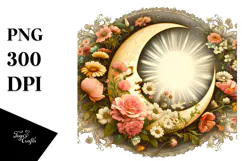 Vintage Half Moon with Flowers PNG Product Image 1