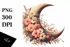 Vintage Half Moon with Flowers PNG Product Image 1