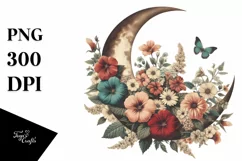 Vintage Half Moon with Flowers PNG Product Image 1