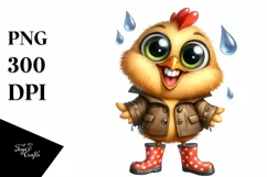 Watercolor Chicken with Big Eyes and Rain Boots Product Image 1