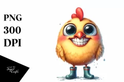 Watercolor Chicken with Big Eyes and Rain Boots Product Image 1