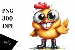 Watercolor Chicken with Big Eyes and Rain Boots Product Image 1