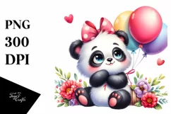 Cute Panda with Balloons Clipart, Transparent PNG Product Image 3