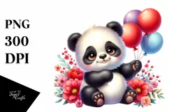 Smiling Baby Panda, Cuddling Balloons, Red Flowers | Product Image 1