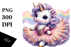 Colorful Baby Unicorn in Waltz Dancer&#039;s Gown, PNG Product Image 1