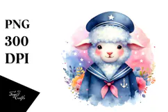 Vibrant Watercolor Wimsical Lamb Sailor Suit Product Image 1