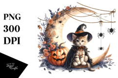 Kitten Dressed for Halloween on Half Moon PNG Product Image 1
