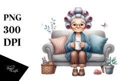 Watercolor Character Sitting on Sofa with Mug | Sublimation Product Image 1
