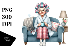Watercolor Character Sitting on Sofa with Mug | Sublimation Product Image 1