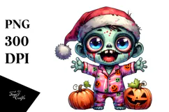 Funny Cute Zombie in Pajamas PNG Product Image 1