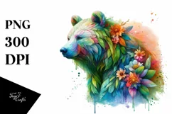 Vibrant Bear with Flowers and Splashes, PNG Product Image 3