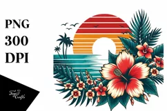Retro Tropical Flower Sunset | Sublimation | Clipart Product Image 1