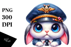 Goofy Baby Bunny with Pilot's Cap, PNG Product Image 1