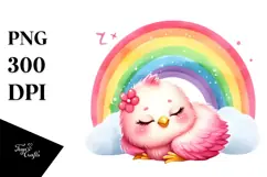 Cute Baby Chicken Sleeping on Rainbow PNG Product Image 1