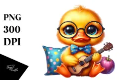 Vibrant Baby Duck with Tiny Guitar PNG Product Image 1