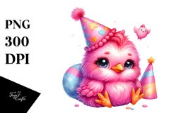 Watercolor Cute Baby Rooster with Party Hat PNG Product Image 1