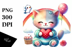 Pastel Cat with Heart PNG Product Image 1