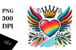 Heart with Wings and Crown, Transparent PNG Product Image 1