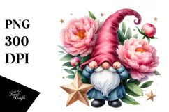 Vibrant GNOME with Peonies Ornament PNG Product Image 1