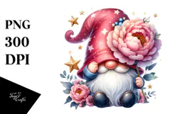 Vibrant GNOME with Peonies Ornament PNG Product Image 1