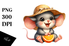Funny Baby Mouse with Sun Hat Clipart Product Image 1