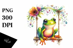 Colorful Funny Frog on Swing PNG Product Image 3