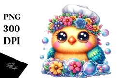 Colorful Baby Chicken with Flower Crown PNG Product Image 1