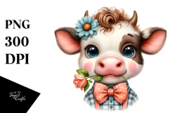 Baby Cow with Bow and Flower, Transparent PNG Product Image 1