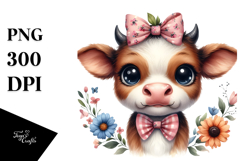 Funny Baby Cow with Bow and Tie, Transparent PNG Product Image 1