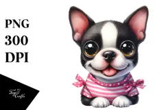 Watercolor Cute Boston Terrier, Transparent PNG Product Image 1