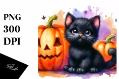 cute Baby Black Cat with Pumpkin | Clipart Product Image 3