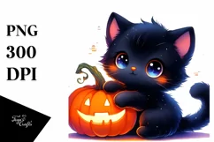 cute Baby Black Cat with Pumpkin | Clipart Product Image 3