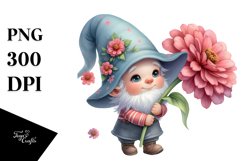 Cute Baby Gnome with Zinnia, Transparent PNG Product Image 1