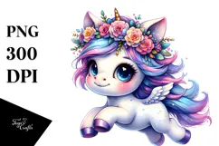 Running Baby Unicorn with Floral Wreath, Transparent PNG Product Image 1