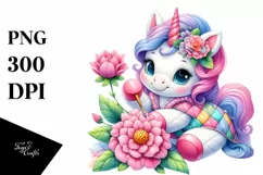Baby Unicorn Quilting on Flower | Sublimation | Clipart Product Image 1