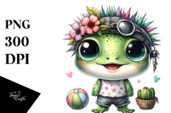 Cute Baby Frog in Summer Clothes PNG Product Image 1