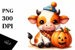 cute Baby Cow with Pumpkin | Clipart Product Image 3