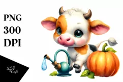 cute Baby Cow with Pumpkin | Clipart Product Image 1