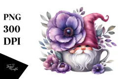 Adorable GNOME with Violet Floral Ornament, PNG Product Image 1