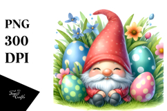 Cute Baby Gnome with Easter Eggs, PNG Product Image 1