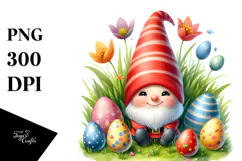Adorable Baby Gnome Among Easter Eggs, PNG Product Image 1