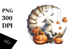 Watercolor Lamb Dressed for Halloween Sitting on Half Moon Product Image 1