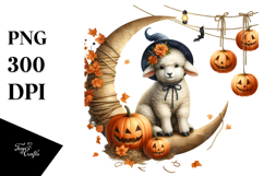 Lamb Dressed for Halloween on Half Moon PNG Product Image 1